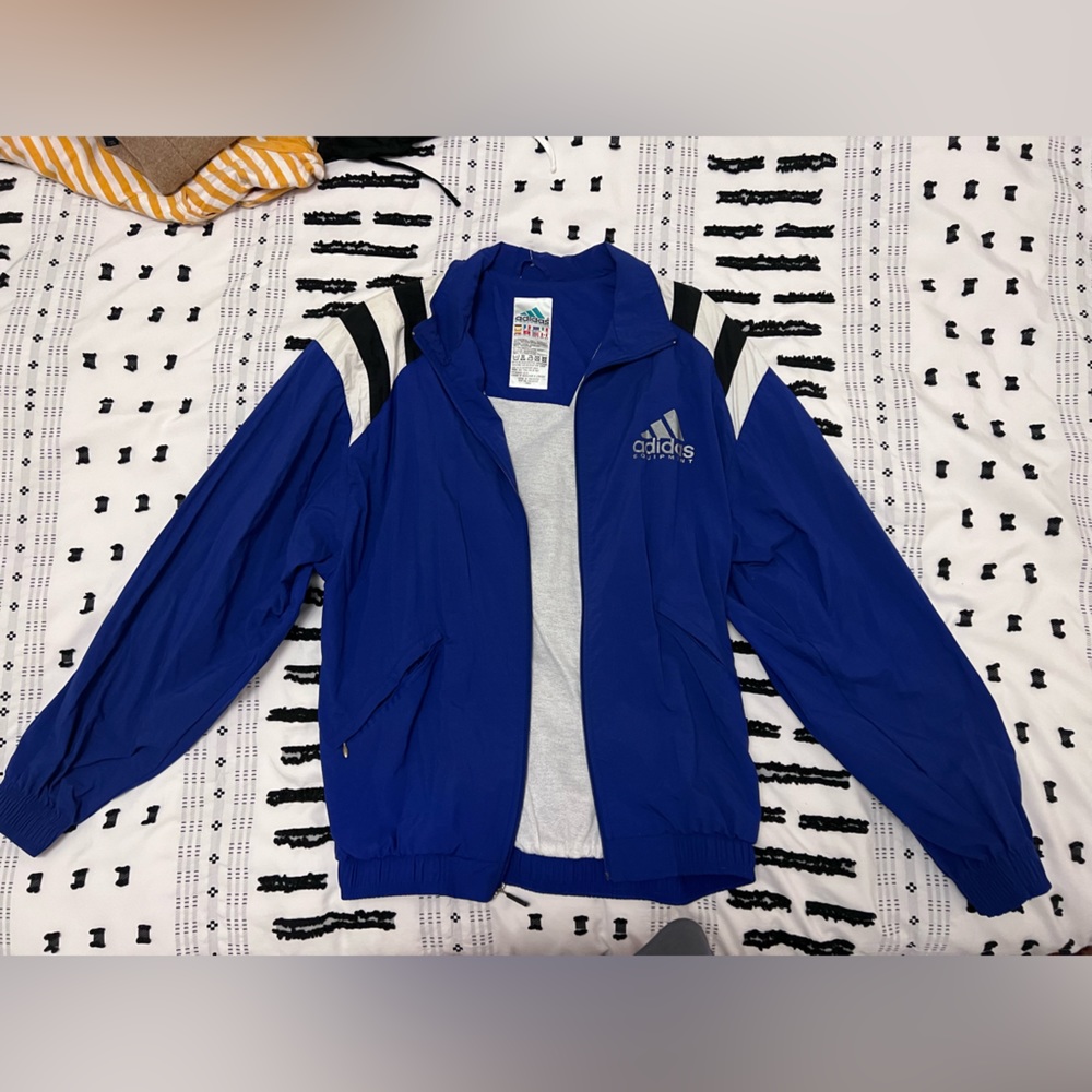Vintage adidas equipment unisex jacket in blue black and white